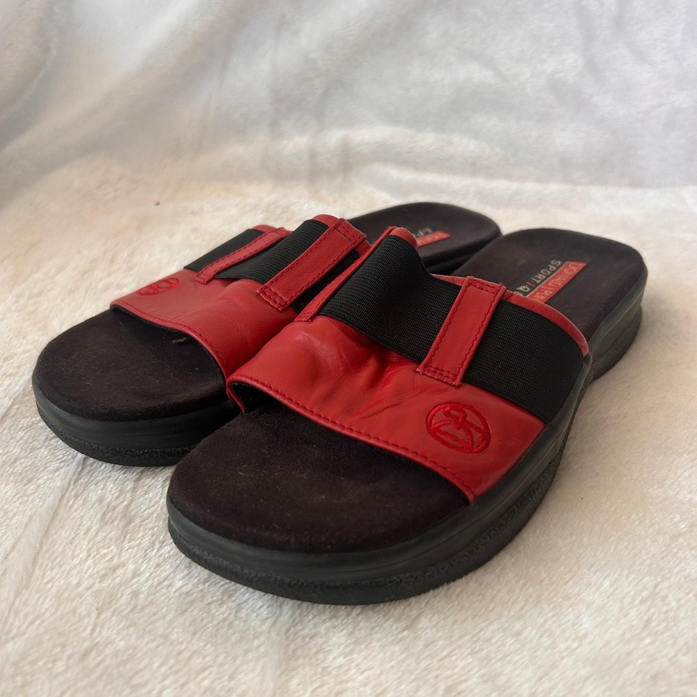 Donald J Pliner Sportique Sandals Womens 6 Red Black Leather Slide Vintage